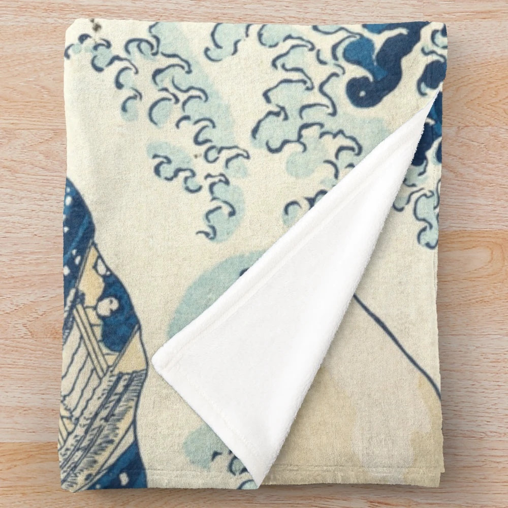 Plush blanket with Hokusai's "Great Wave off Kanagawa" artwork