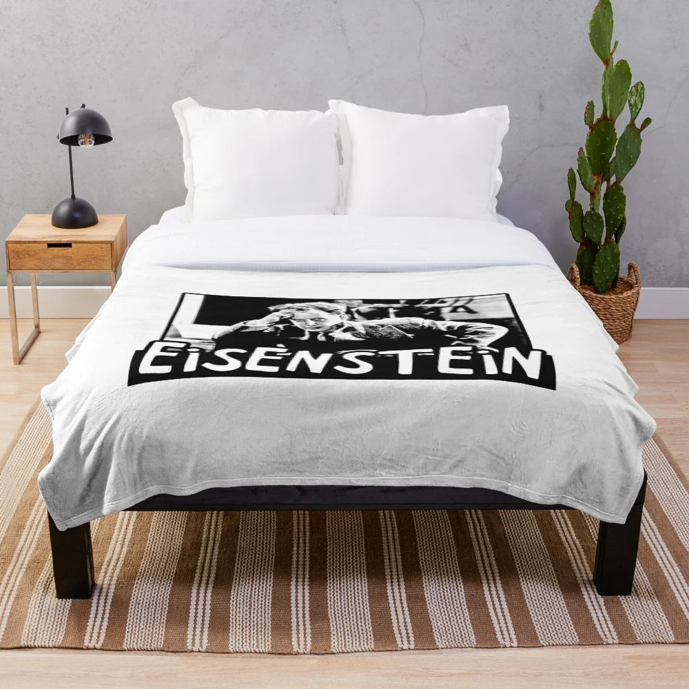 Plush blanket with image of Sergei Eisenstein, the renowned Soviet film director known for his pioneering work in montage