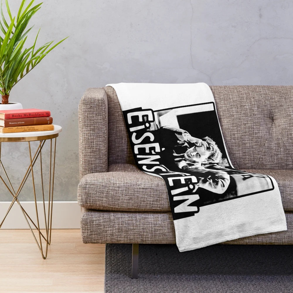 Plush blanket with image of Sergei Eisenstein, the renowned Soviet film director known for his pioneering work in montage