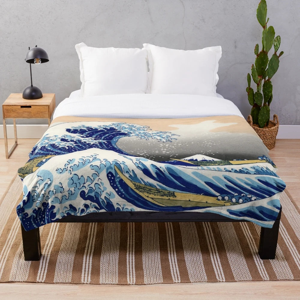 Plush blanket depicting Katsushika Hokusai's famous painting The Great Wave off Kanagawa