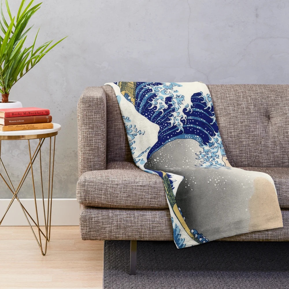 Plush blanket depicting Katsushika Hokusai's famous painting The Great Wave off Kanagawa