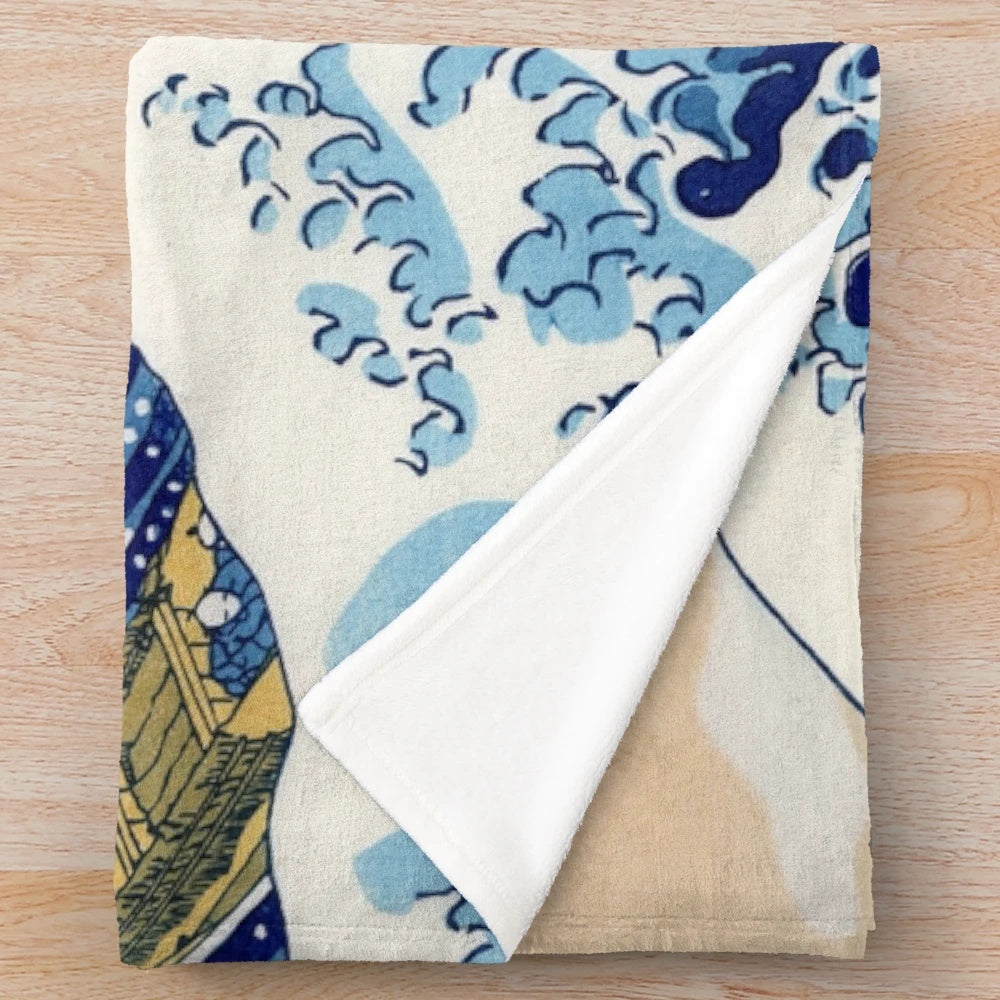 Plush blanket depicting Katsushika Hokusai's famous painting The Great Wave off Kanagawa