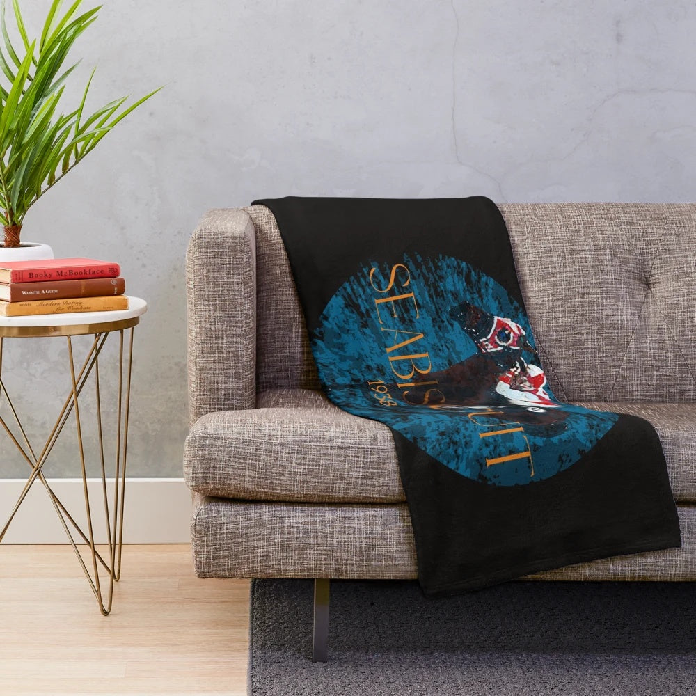 Plush blanket with image of famous racehorse Seabiscuit