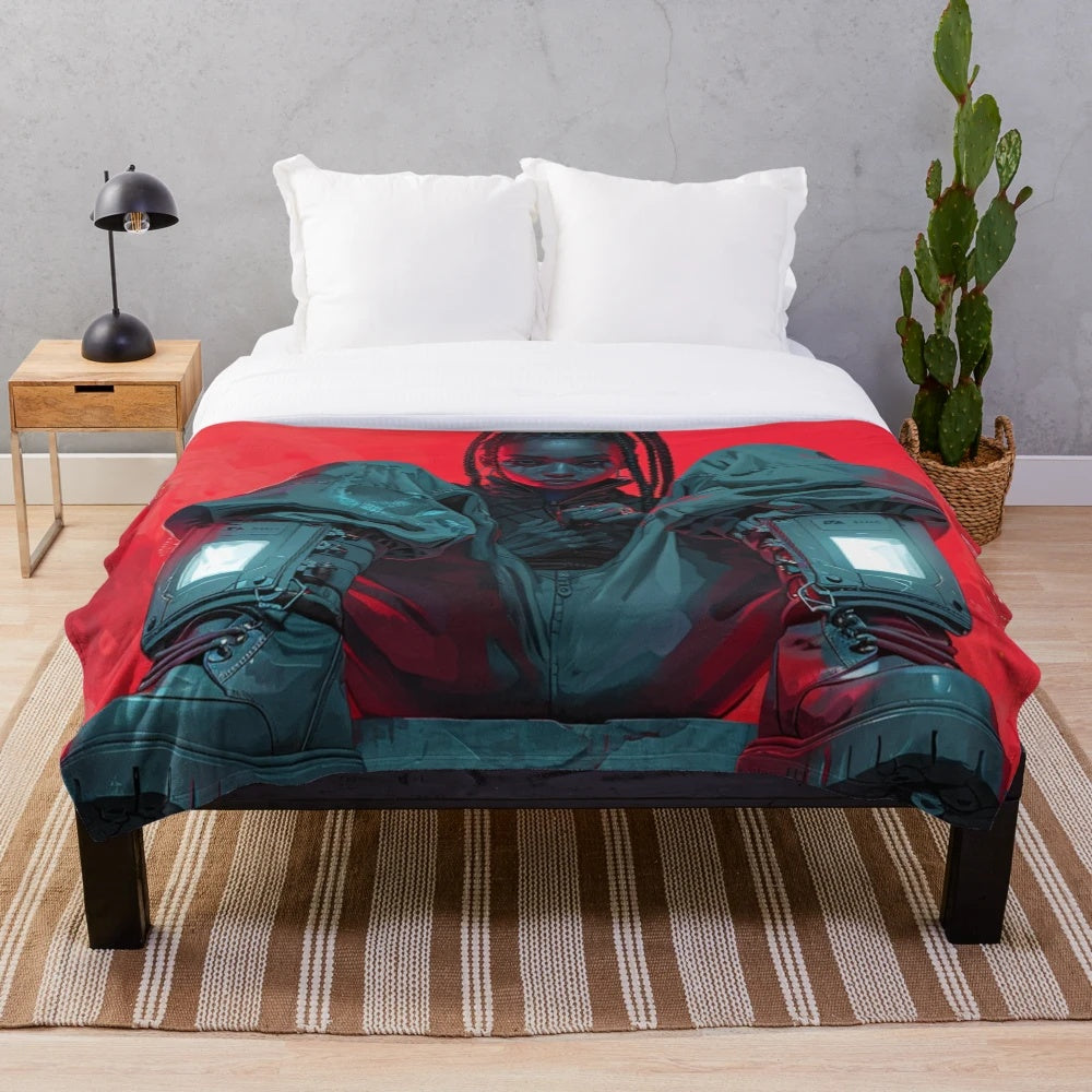 Plush blanket with vibrant moorish-inspired graphic design