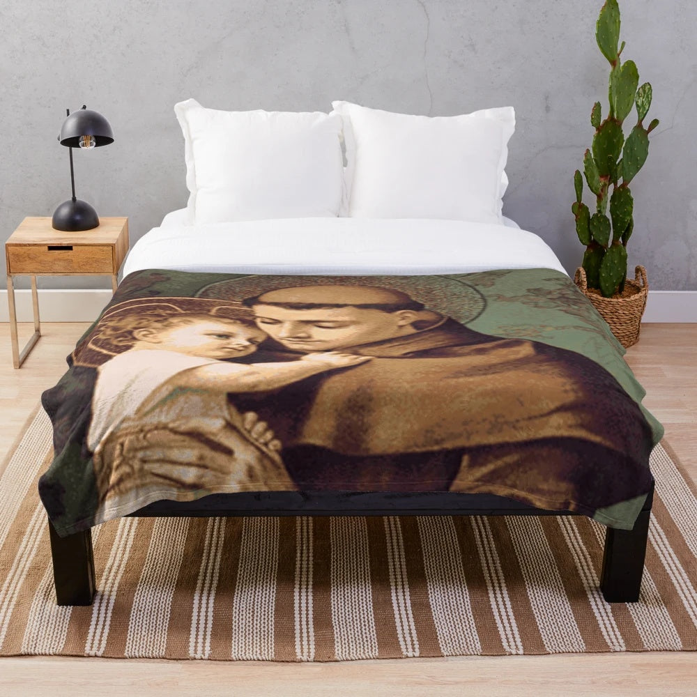 Plush blanket with image of St. Anthony of Padua, a beloved Catholic saint