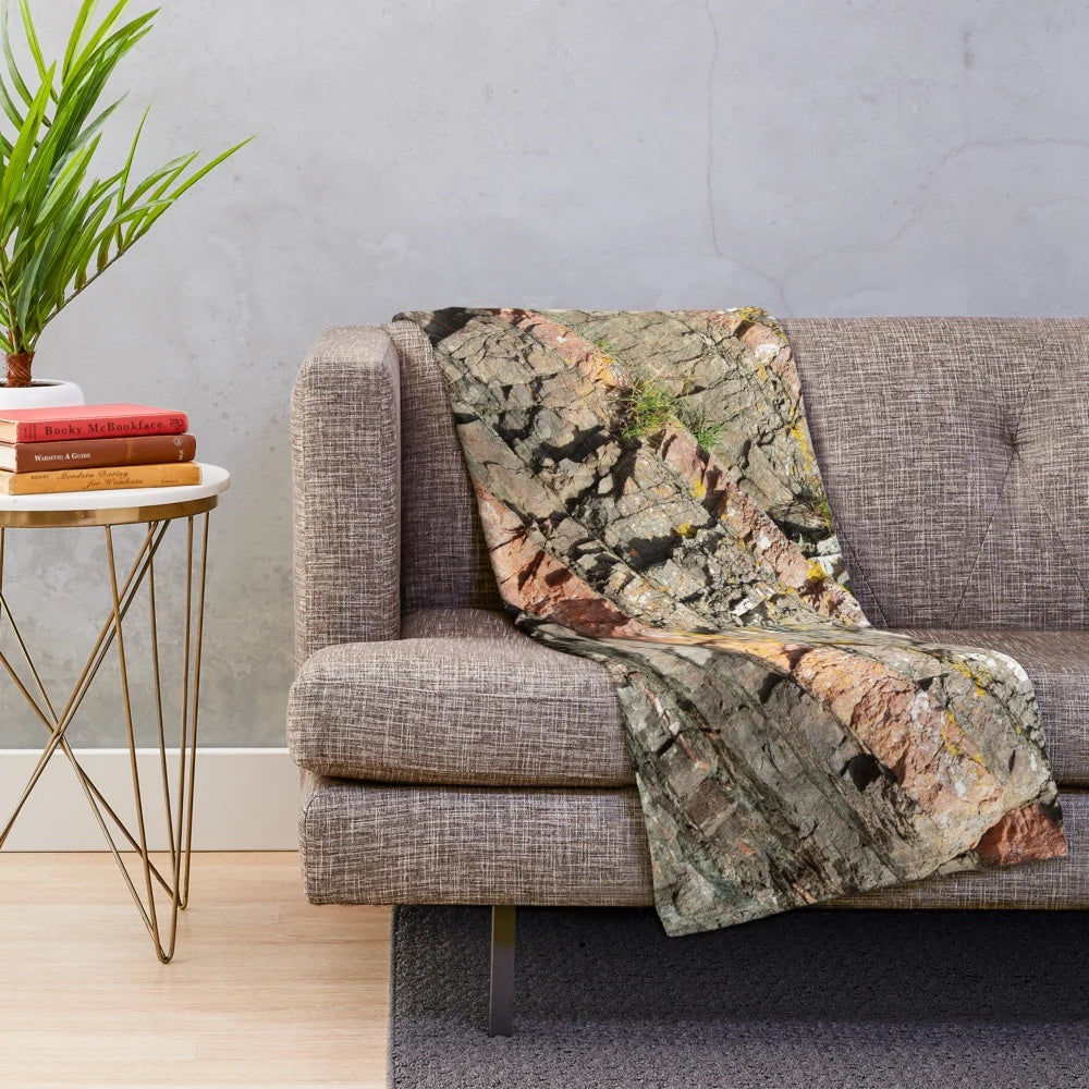 Plush blanket with print of geological formation of tilted banded rocks from the Rosemarkie Metamorphic Complex in the Scottish Highlands
