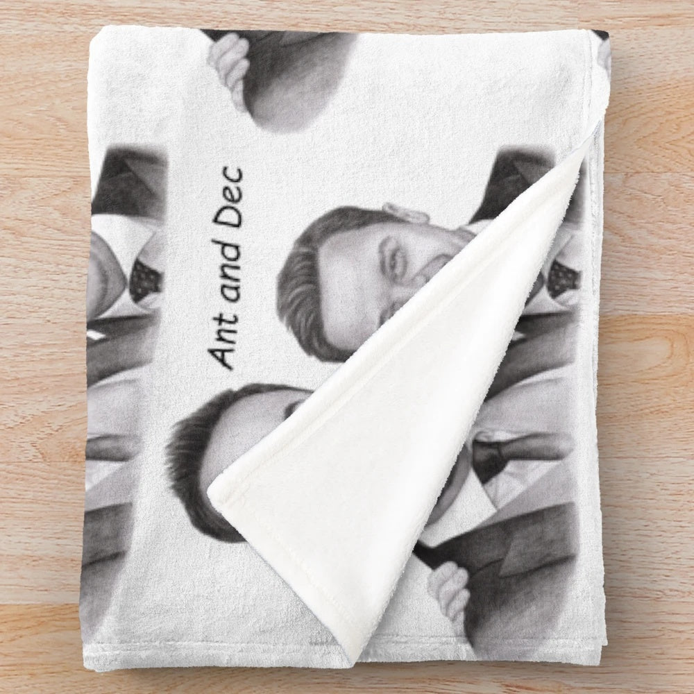 Plush blanket featuring a portrait of the Ant and Dec comedy duo in black and white pencil art