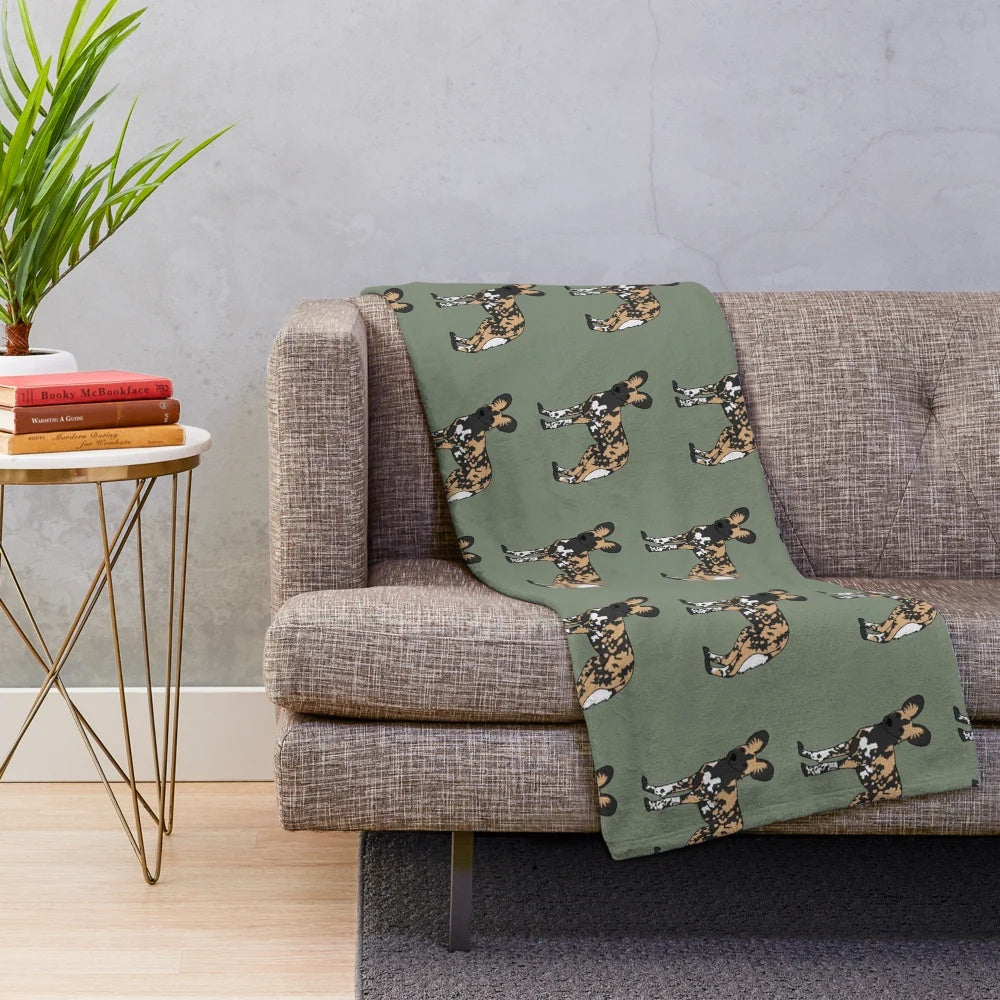 African Painted Dog Plush Blanket