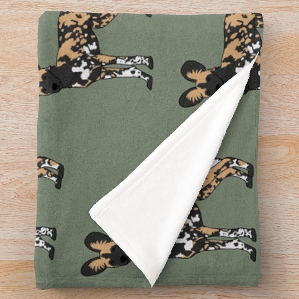 African Painted Dog Plush Blanket
