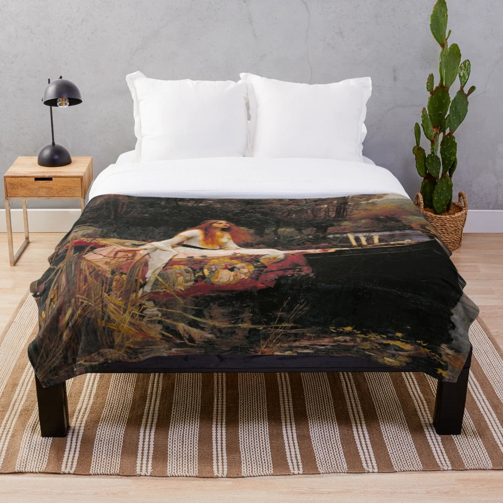 Plush blanket with artwork of The Lady of Shallot by the famous painter John William Waterhouse