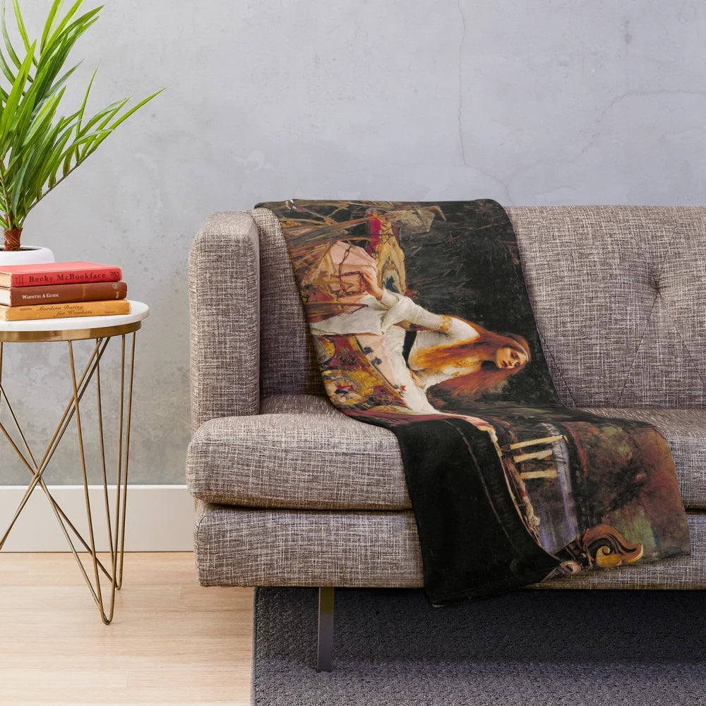 Plush blanket with artwork of The Lady of Shallot by the famous painter John William Waterhouse