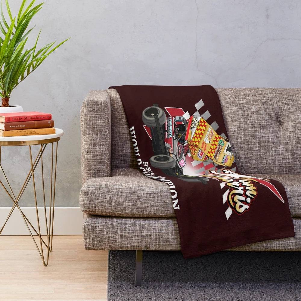 Plush blanket with Tom Harris' Brisca stockcar design