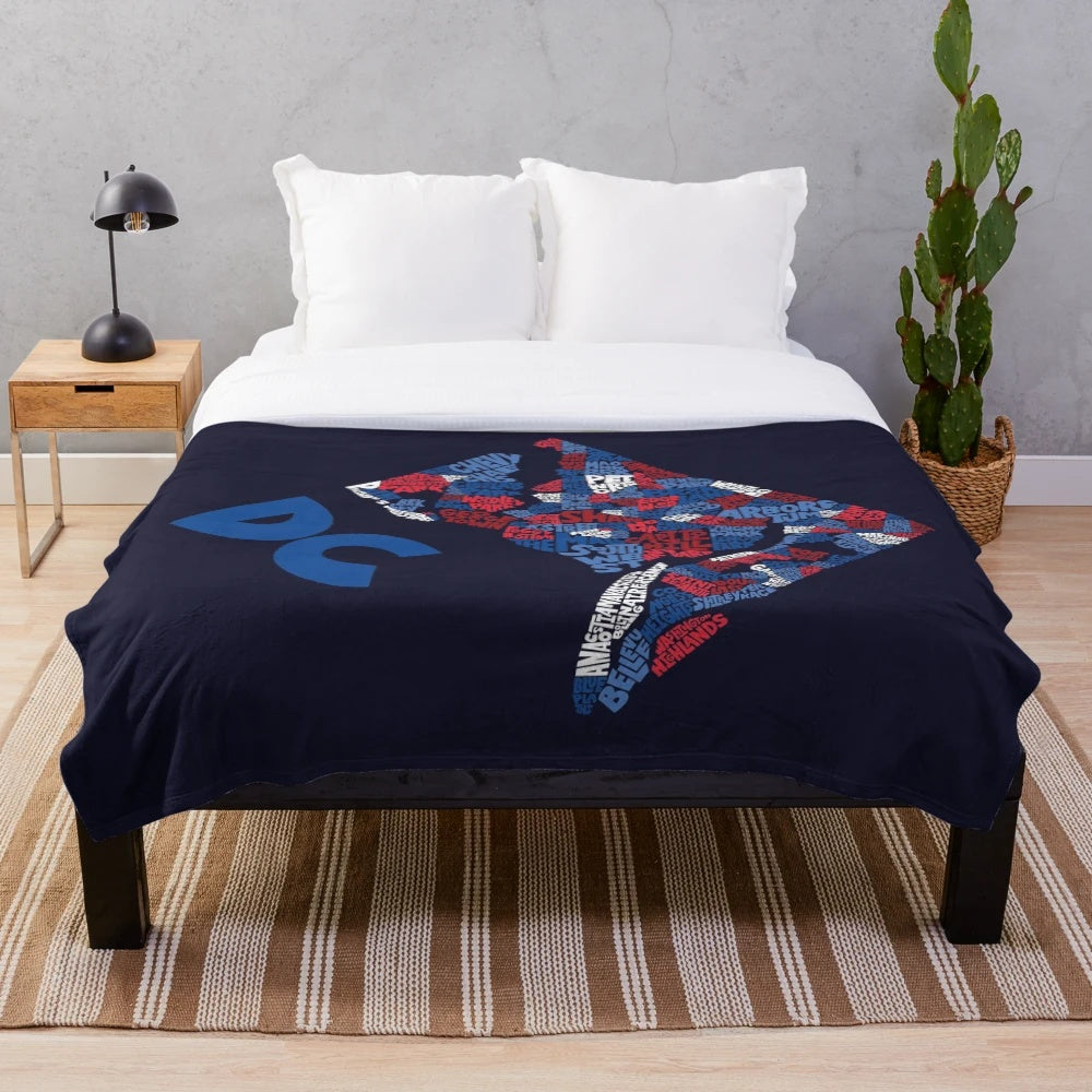 Plush blanket with detailed map of Washington DC neighborhoods