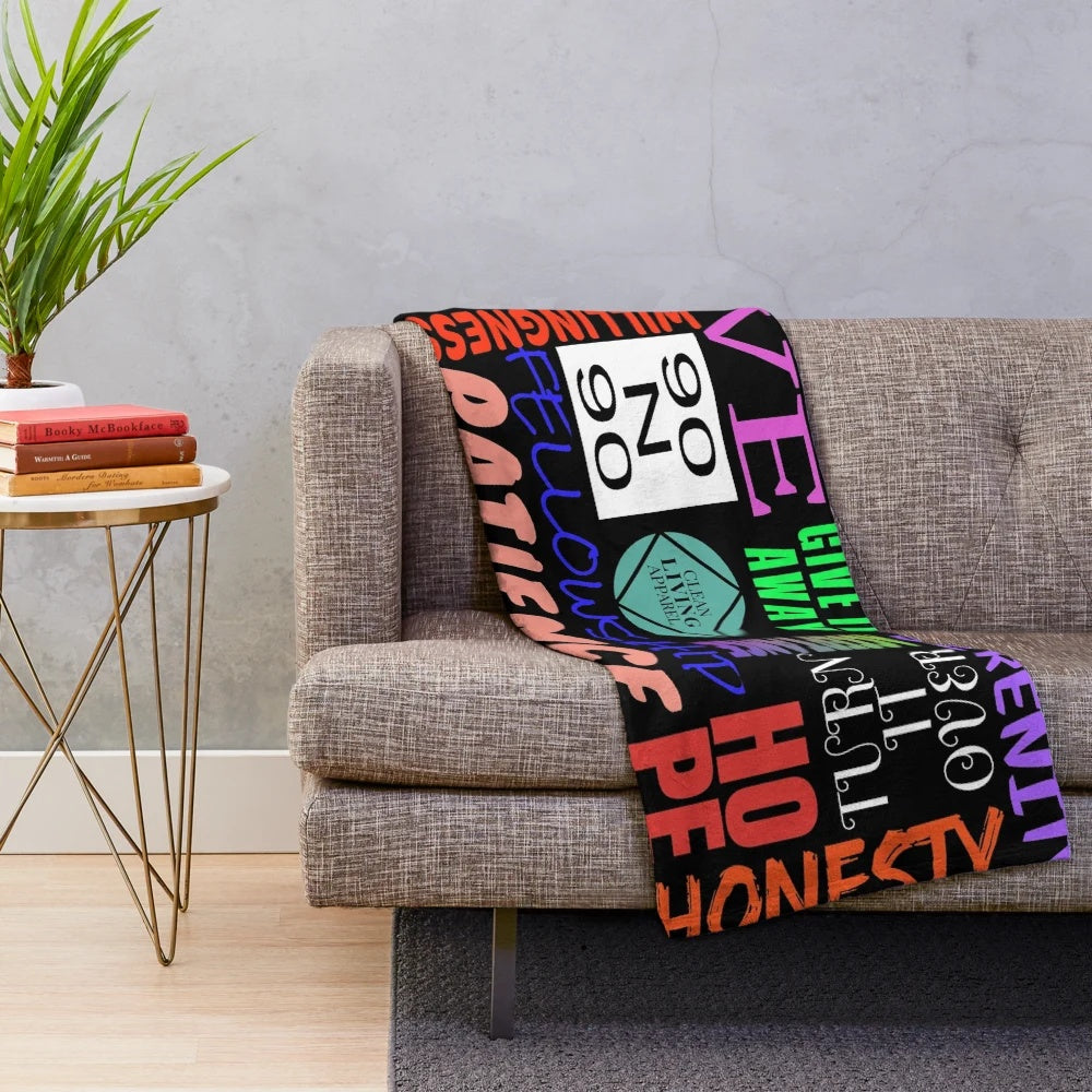12 step recovery plush blanket with NA and AA symbols