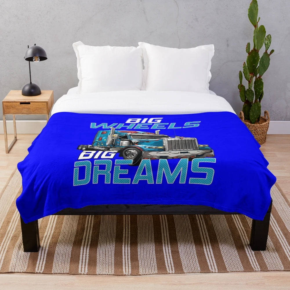 Plush blanket featuring a big rig truck and the text "Occupation Truck Driver Big Rig Trucker Big Wheels Big Dream