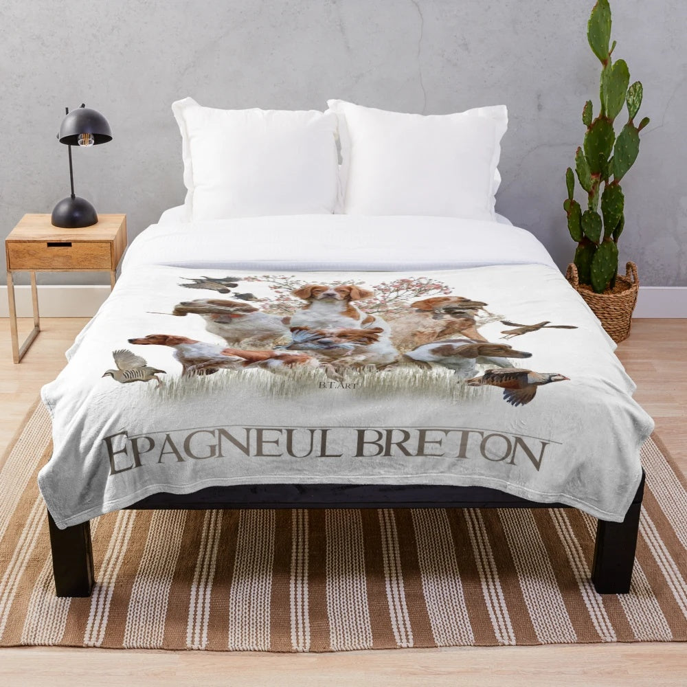Plush Blanket with Brittany Spaniel Hunting Dog Design