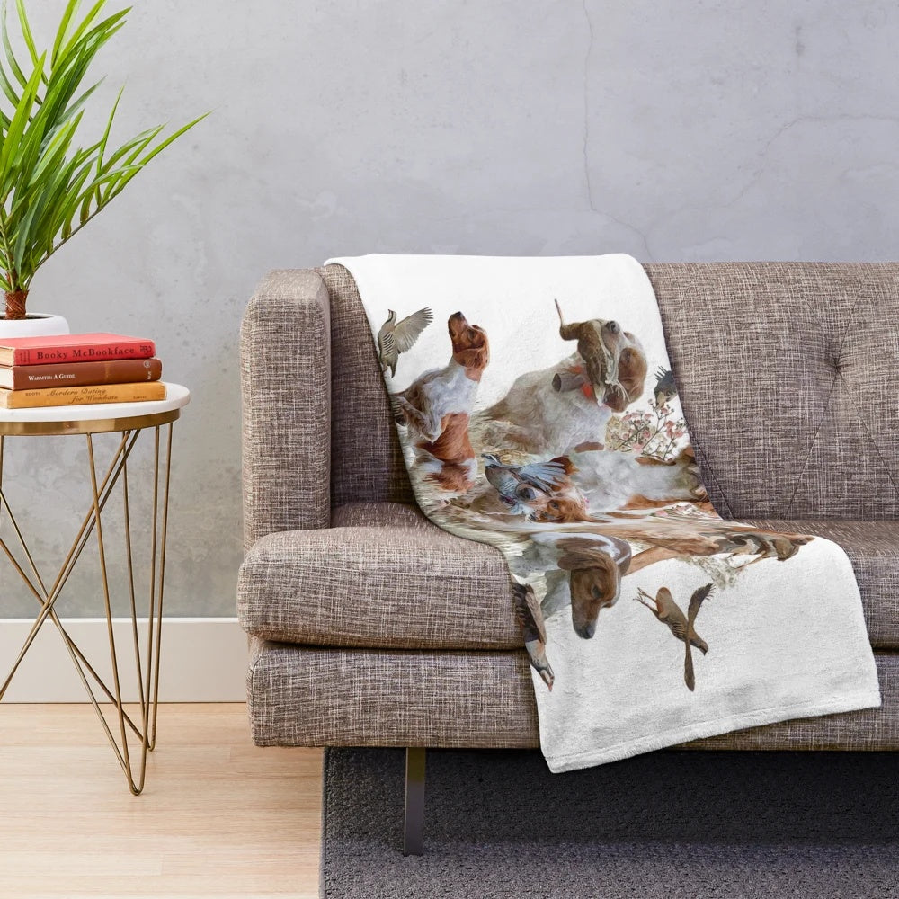 Plush Blanket with Brittany Spaniel Hunting Dog Design