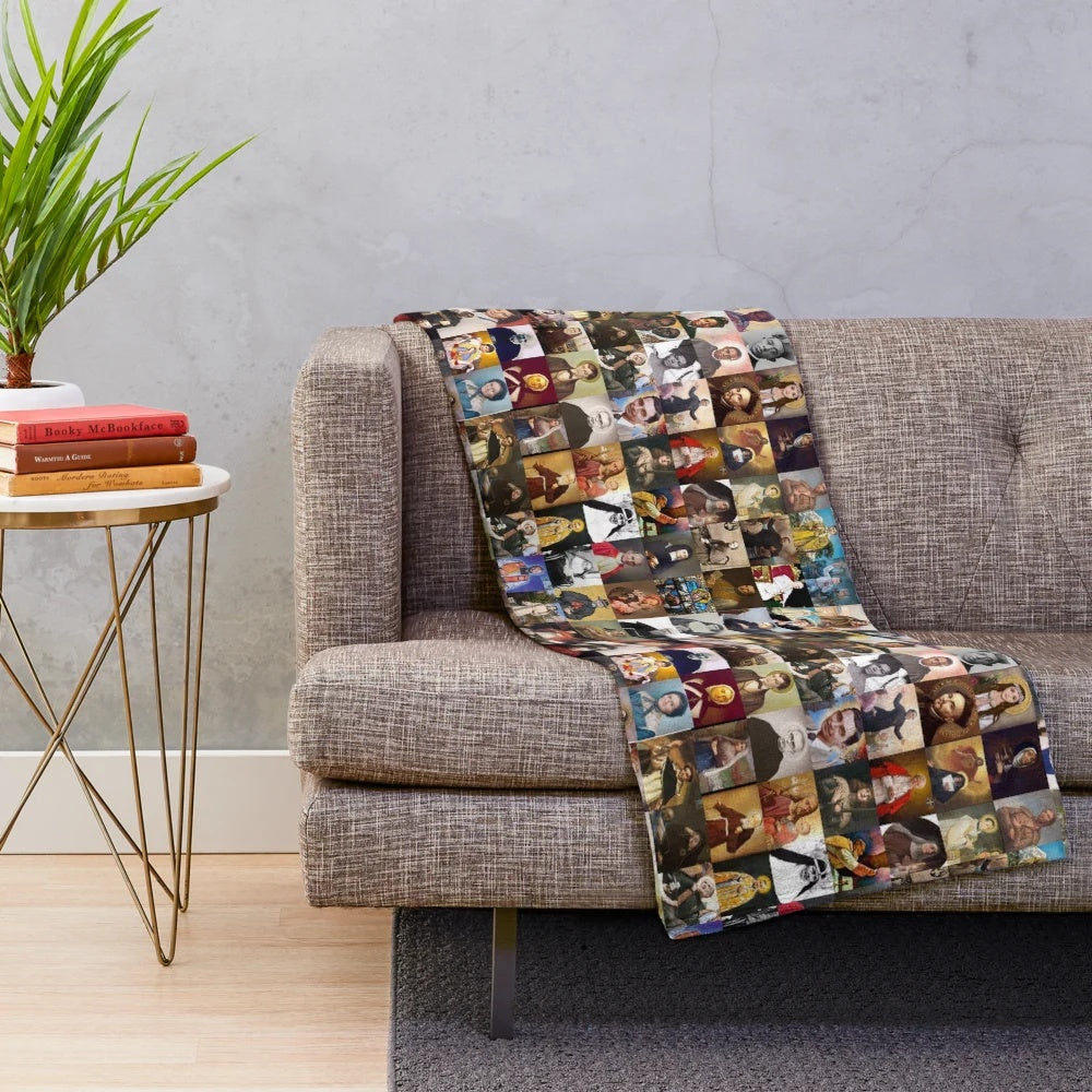 Plush blanket featuring Catholic saints and religious imagery