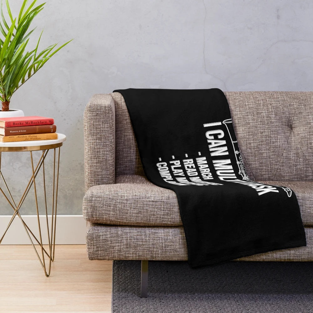 Clarinet-themed plush blanket with the text "I can multitask!