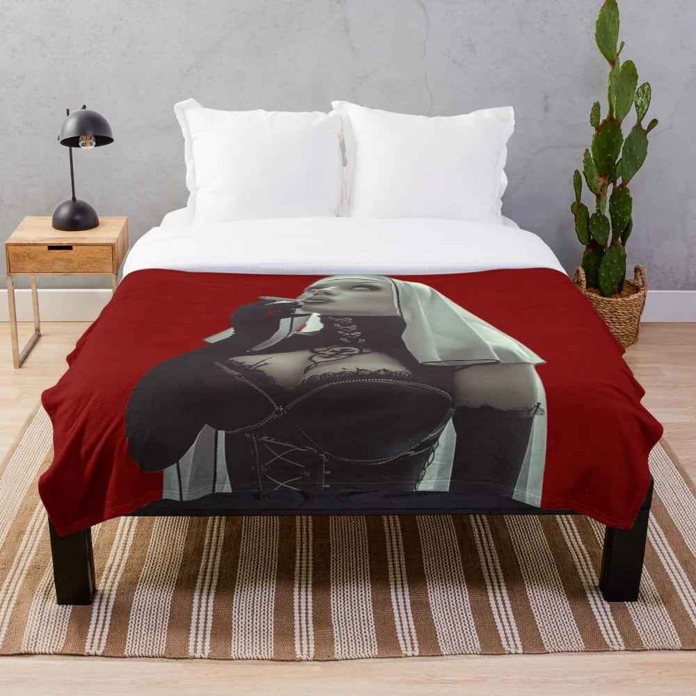 Plush blanket featuring a dark occult anime-style demon nun design
