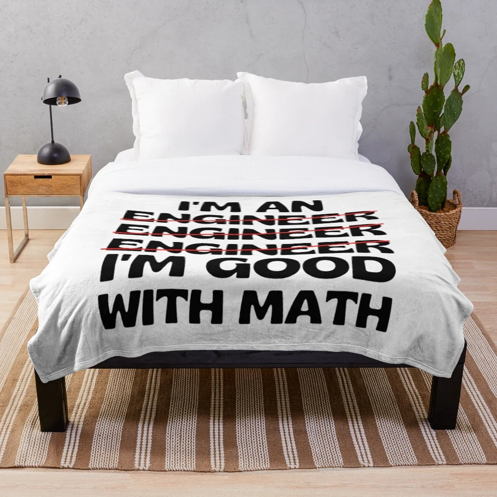 Plush blanket featuring funny engineering and math-related sayings