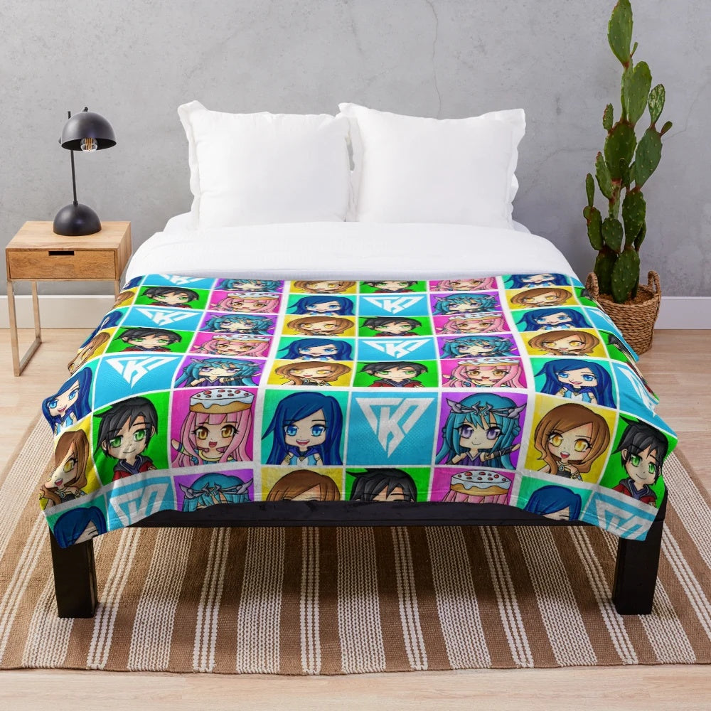 Soft and cozy plush blanket with cartoon designs