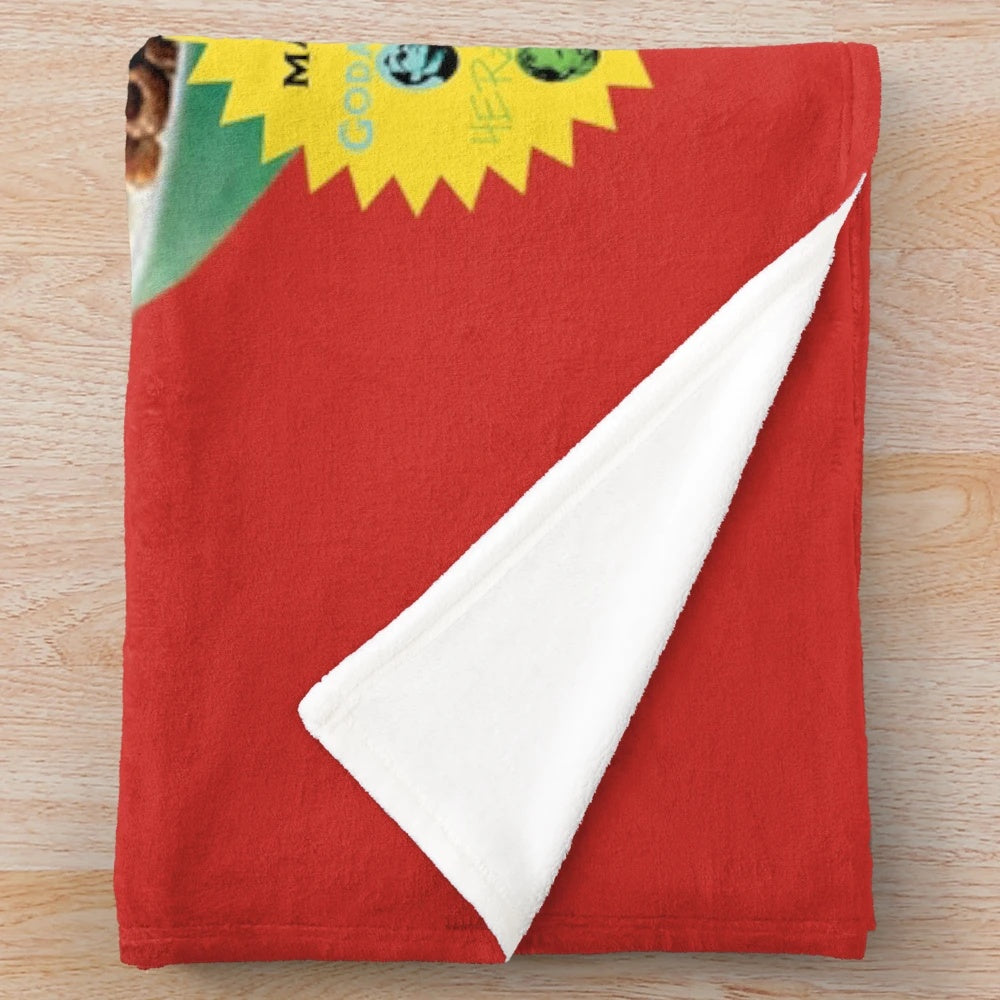 Plush blanket featuring a parody breakfast cereal for movie lovers