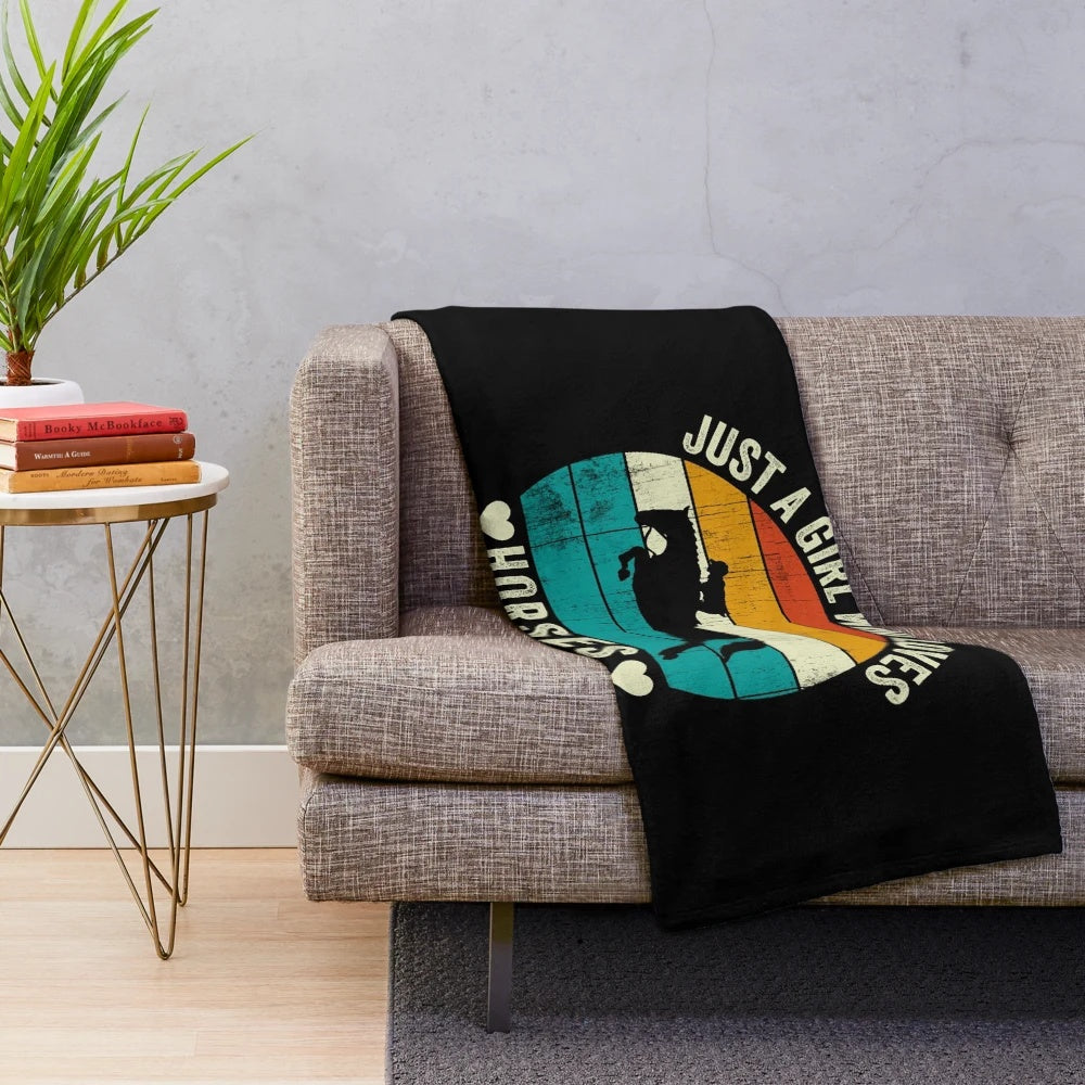 Plush blanket with "Just a Girl Who Loves Horses" design