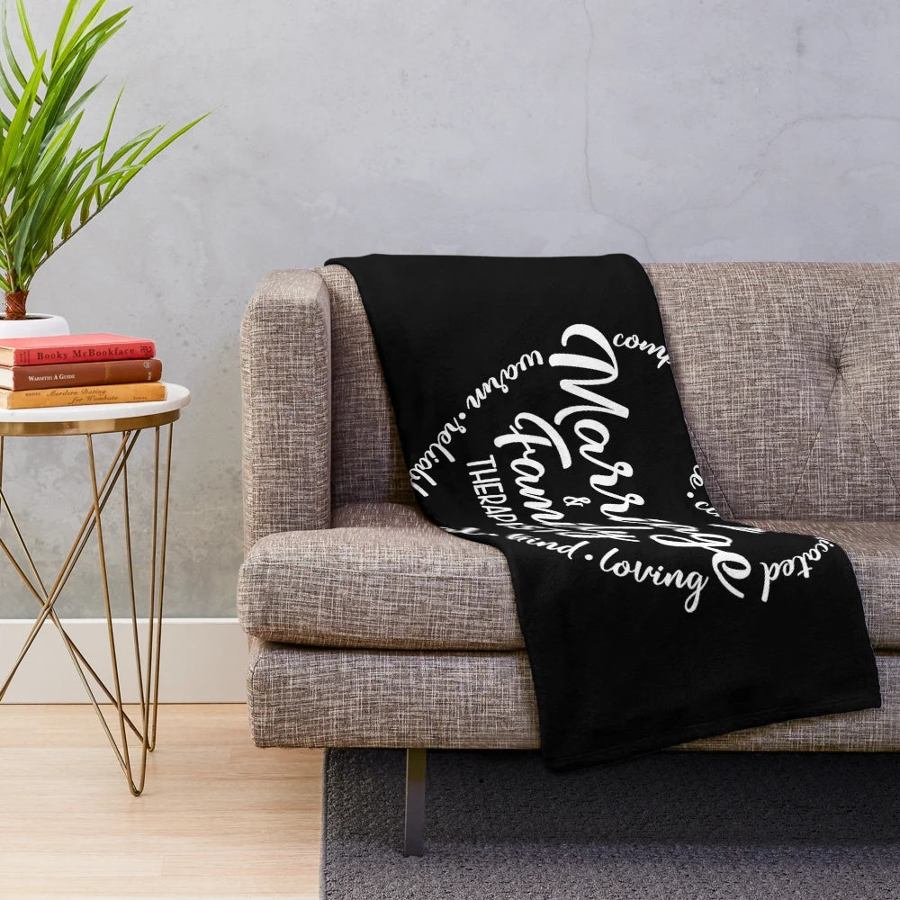 Plush blanket with "Marriage and Family Therapist, MFT" text