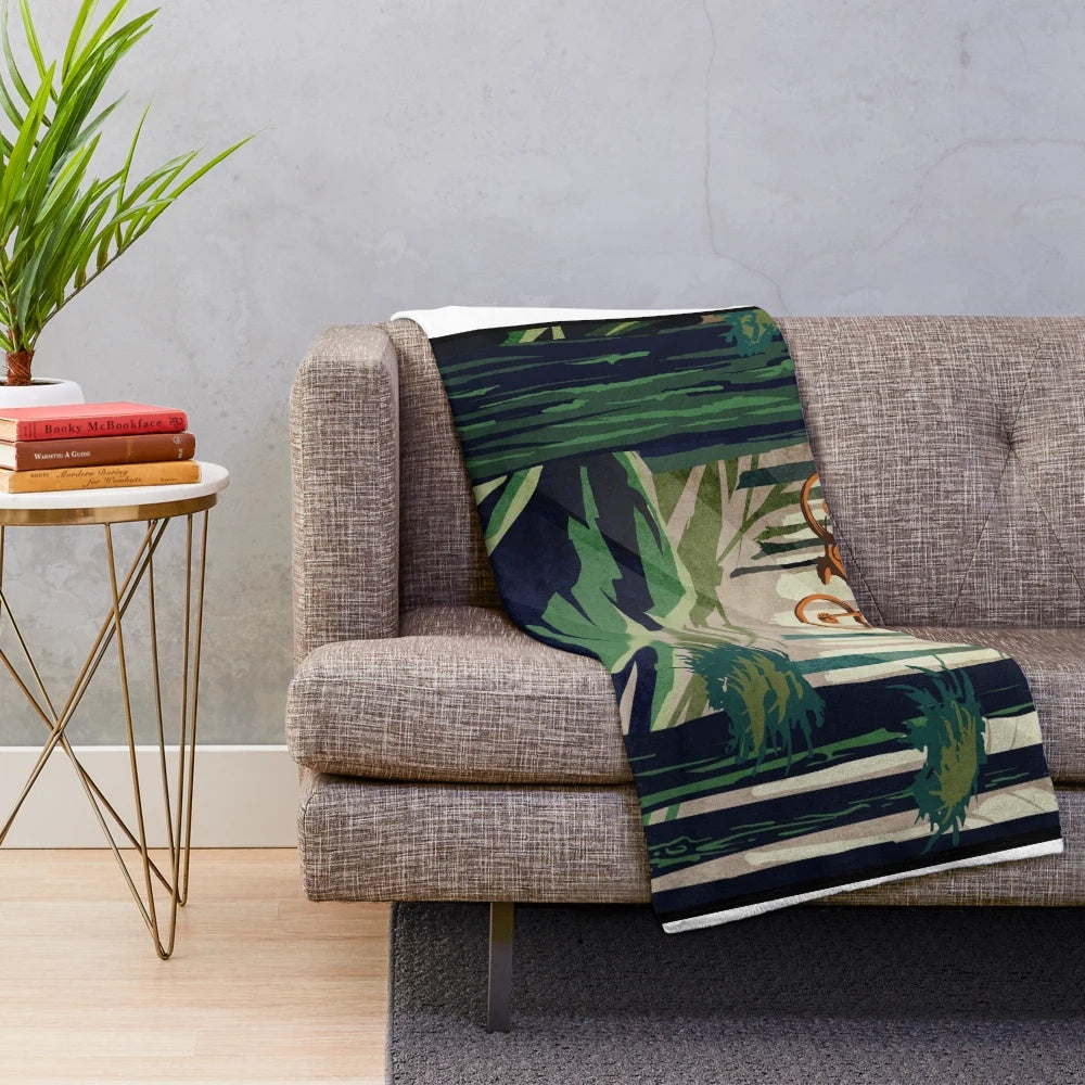 Mountain biking plush blanket featuring retro cycling artwork