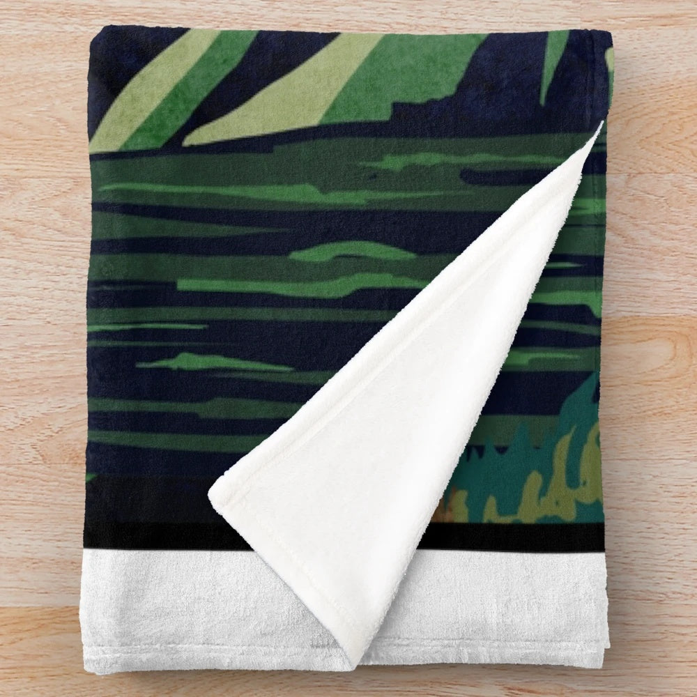 Mountain biking plush blanket featuring retro cycling artwork
