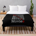 Cozy movie-themed plush blanket with "Movies Movies Movies" distressed print