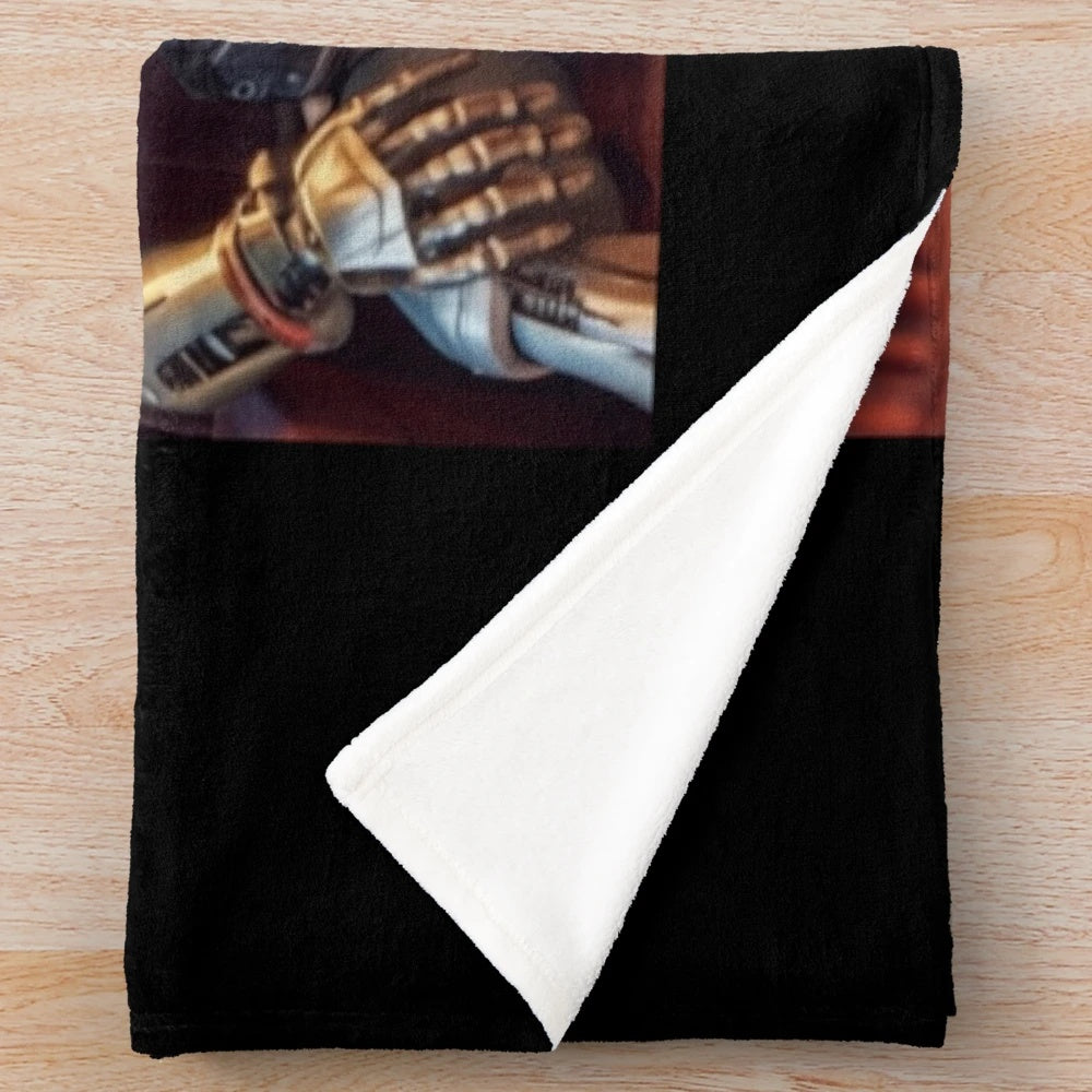 Robotic cinema-themed plush blanket for movie night entertainment