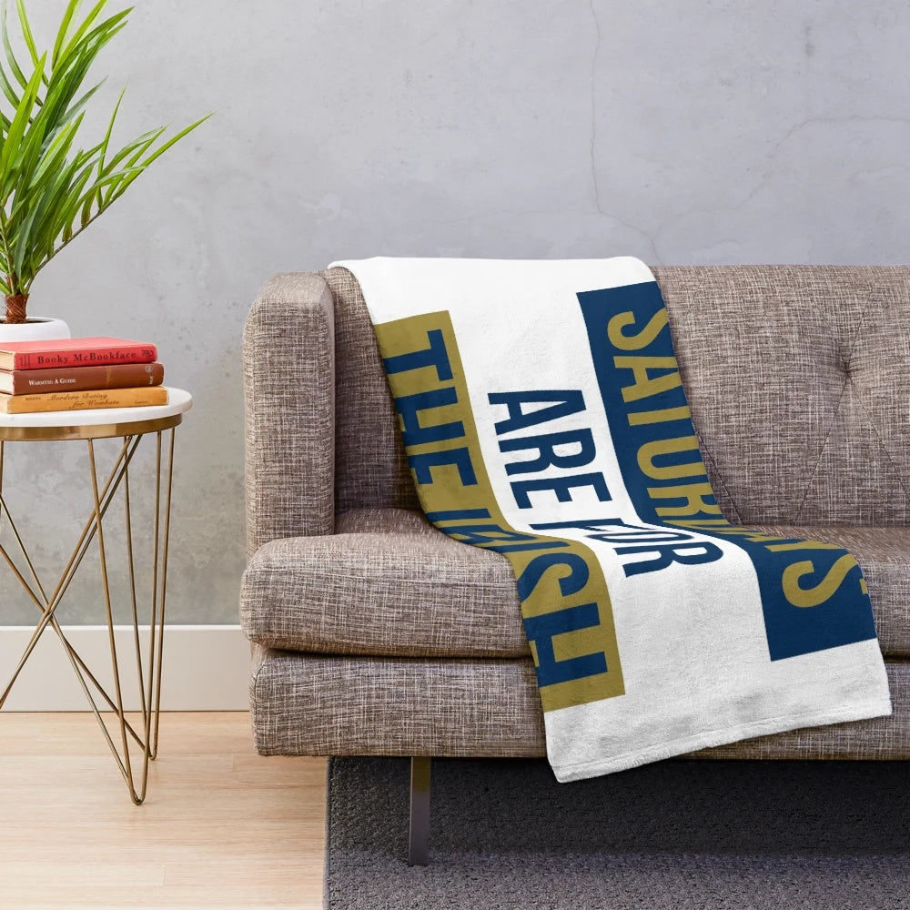 Plush blanket with "Saturdays Are For The Irish" design, featuring Notre Dame Fighting Irish graphics