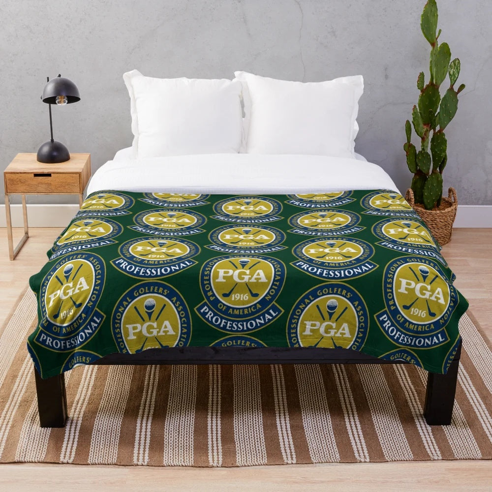 Plush blanket featuring PGA TOUR golf imagery and branding