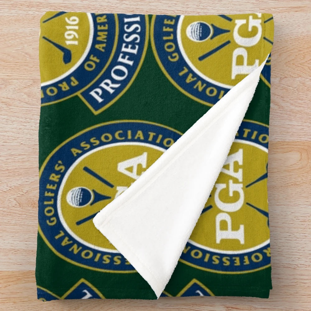 Plush blanket featuring PGA TOUR golf imagery and branding