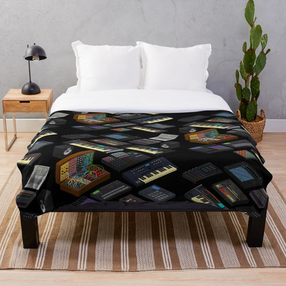 Plush blanket with synthesizer and music producer design