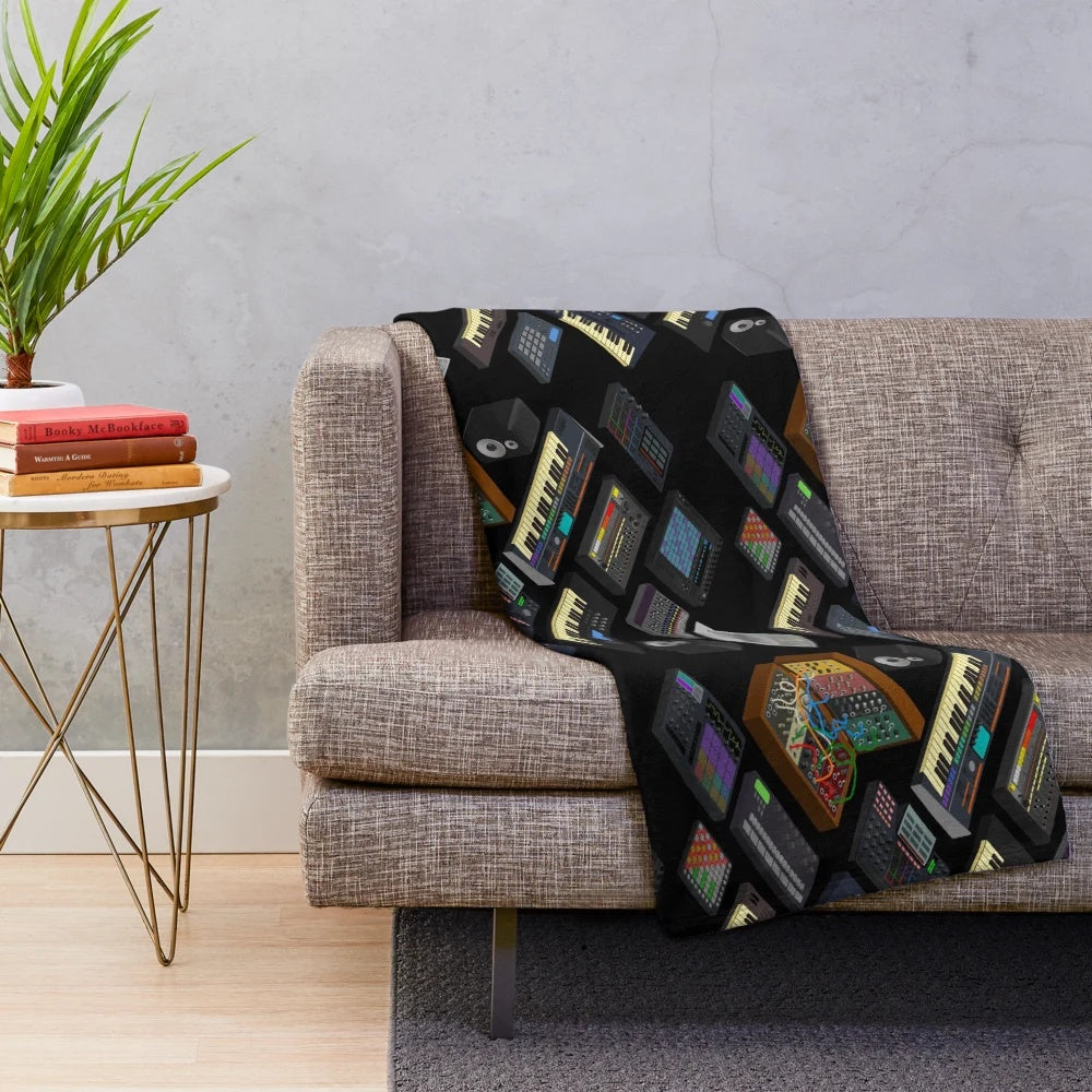 Plush blanket with synthesizer and music producer design