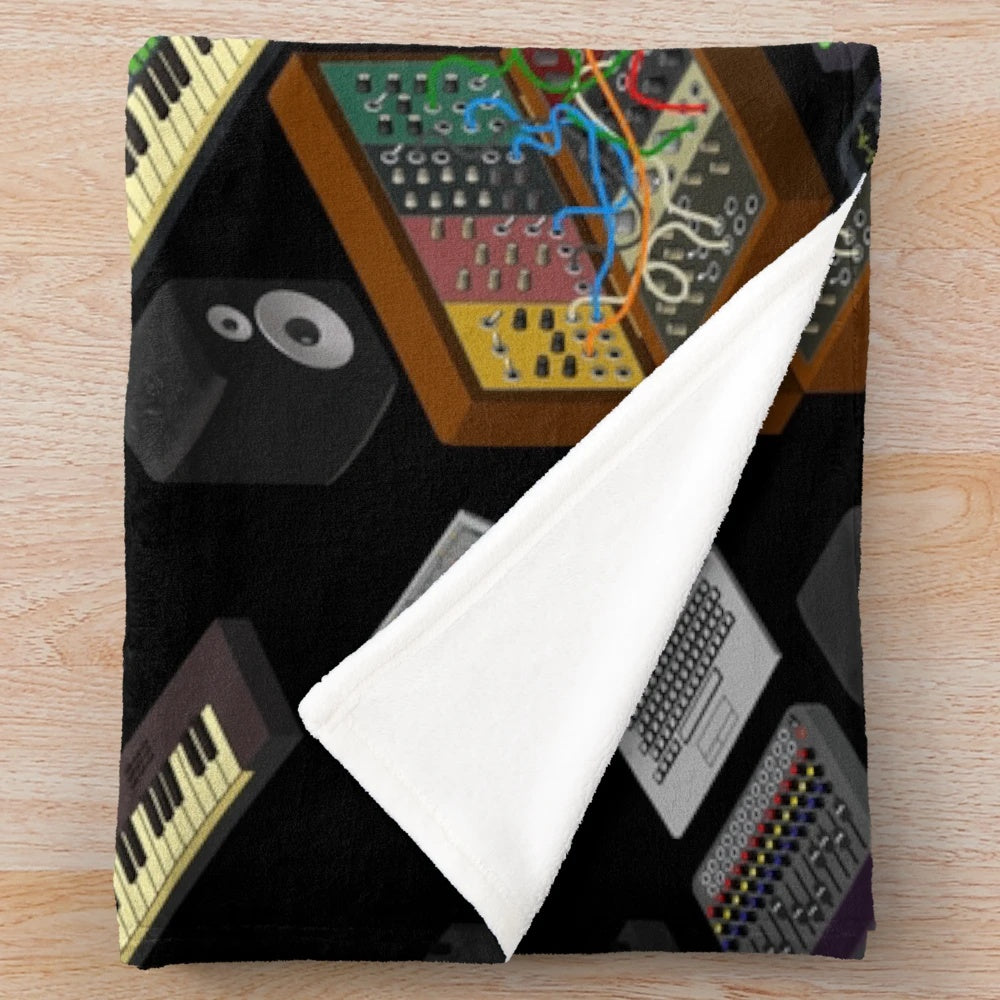 Plush blanket with synthesizer and music producer design