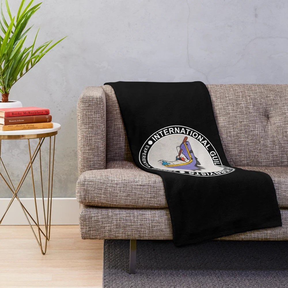 Plush blanket featuring a parody design of a Warhammer space marine painting station