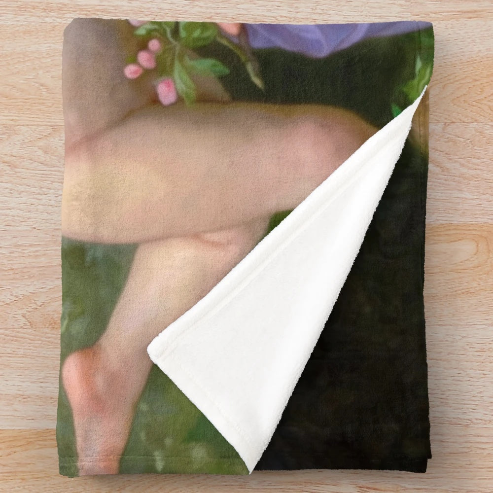 Plush blanket featuring cupid and psyche from Bouguereau's "Songs of Spring" painting