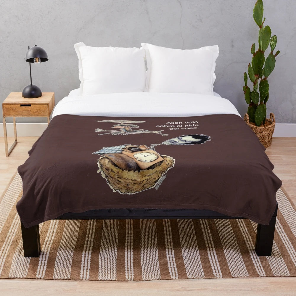 Plush blanket featuring an alien design inspired by the classic film "One Flew Over the Cuckoo's Nest