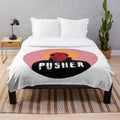 Plush blanket featuring religious and pop art imagery inspired by the Danish cult film "Holy Pusher
