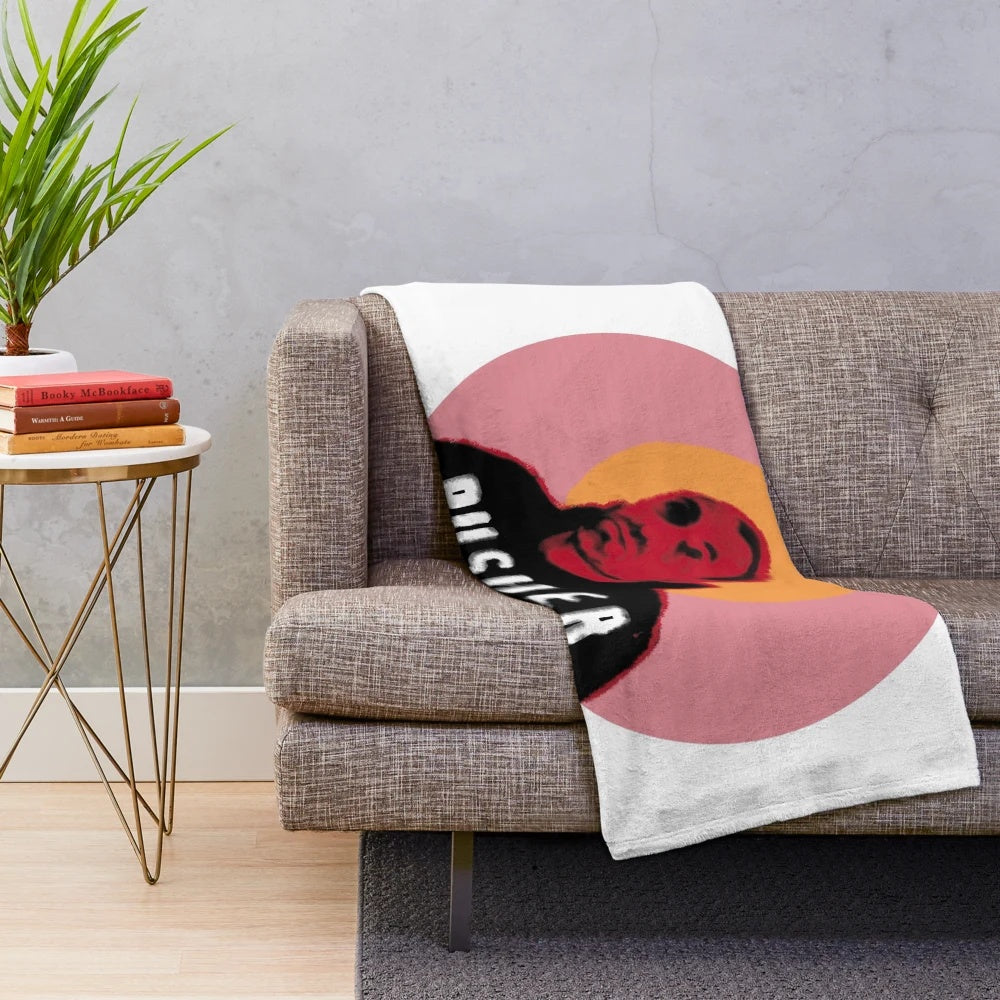 Plush blanket featuring religious and pop art imagery inspired by the Danish cult film "Holy Pusher