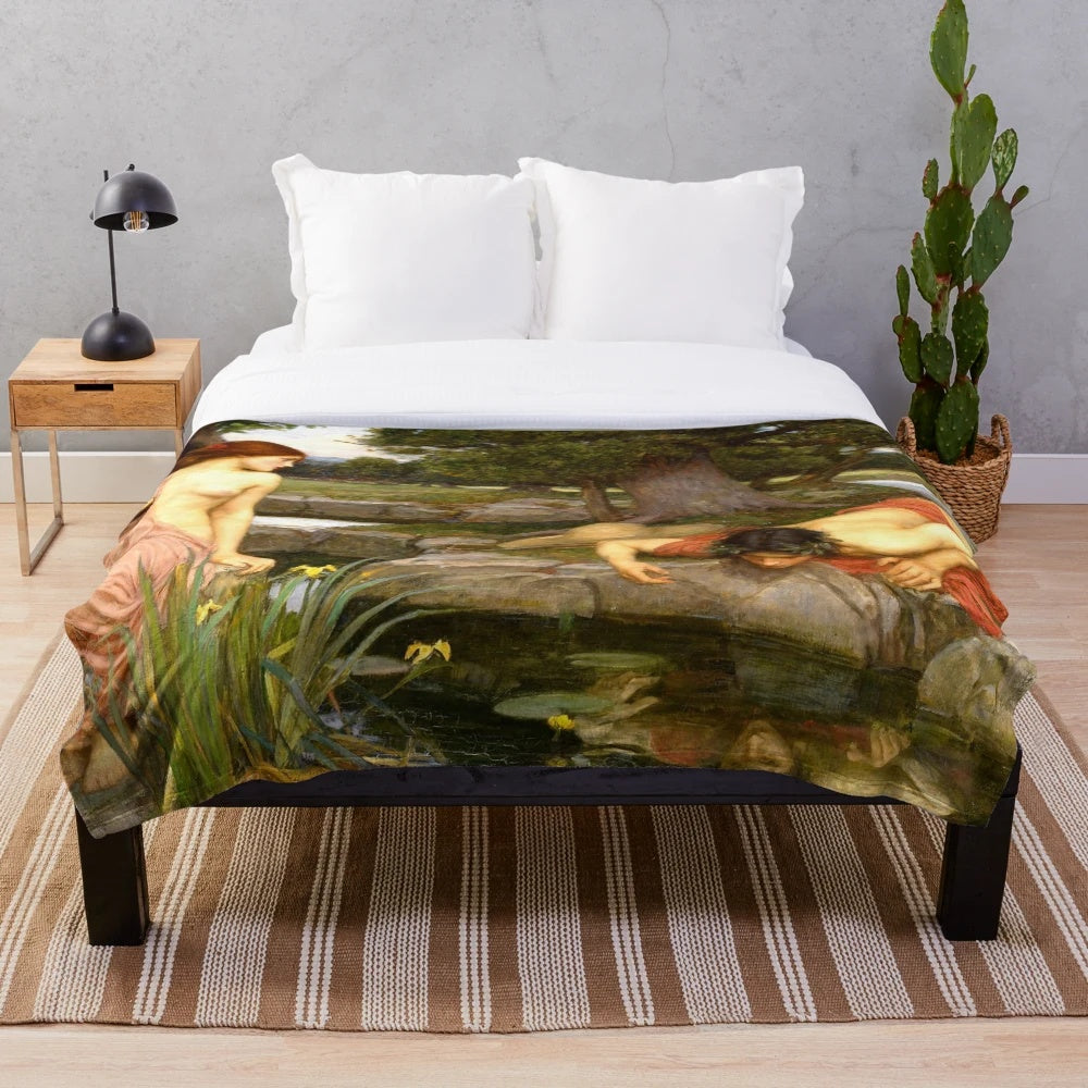 Plush blanket featuring the painting "Echo and Narcissus" by the famous English artist John William Waterhouse