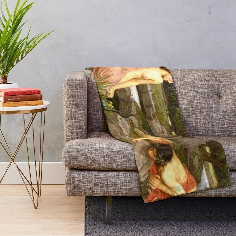 Plush blanket featuring the painting "Echo and Narcissus" by the famous English artist John William Waterhouse
