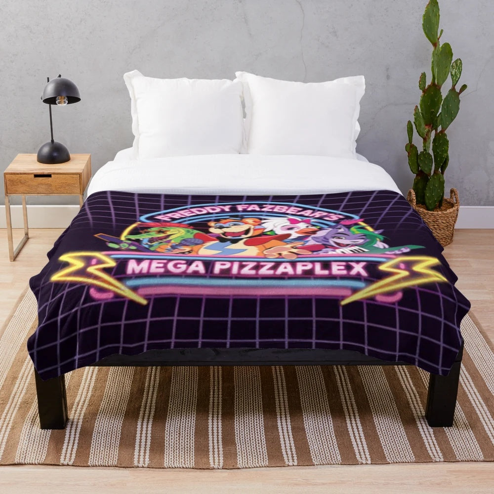 FNAF Security Breach inspired plush blanket featuring Gregory and the Glamrock animatronics