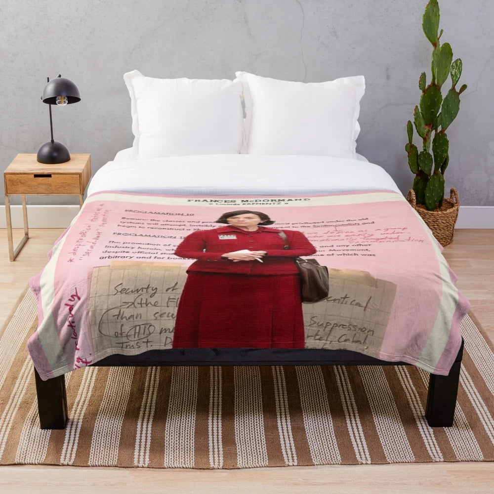 Plush blanket featuring Frances McDormand as Lucinda Krementz from the film The French Dispatch