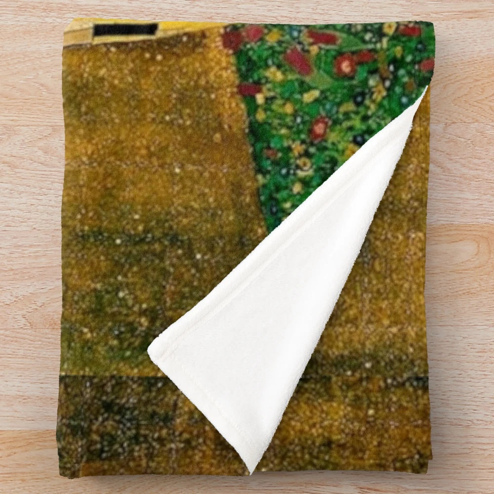 Plush blanket featuring the iconic "The Kiss" painting by Gustav Klimt