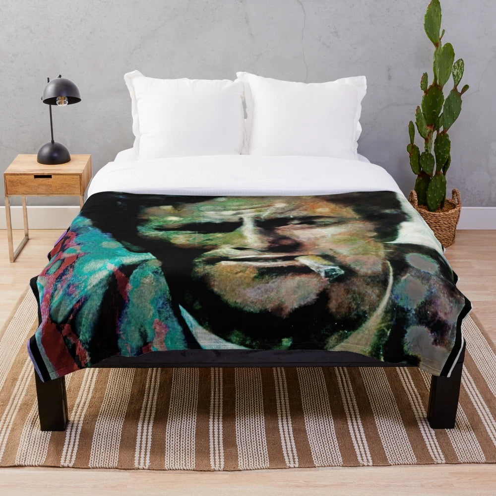 Columbo-inspired plush blanket featuring the legendary TV detective